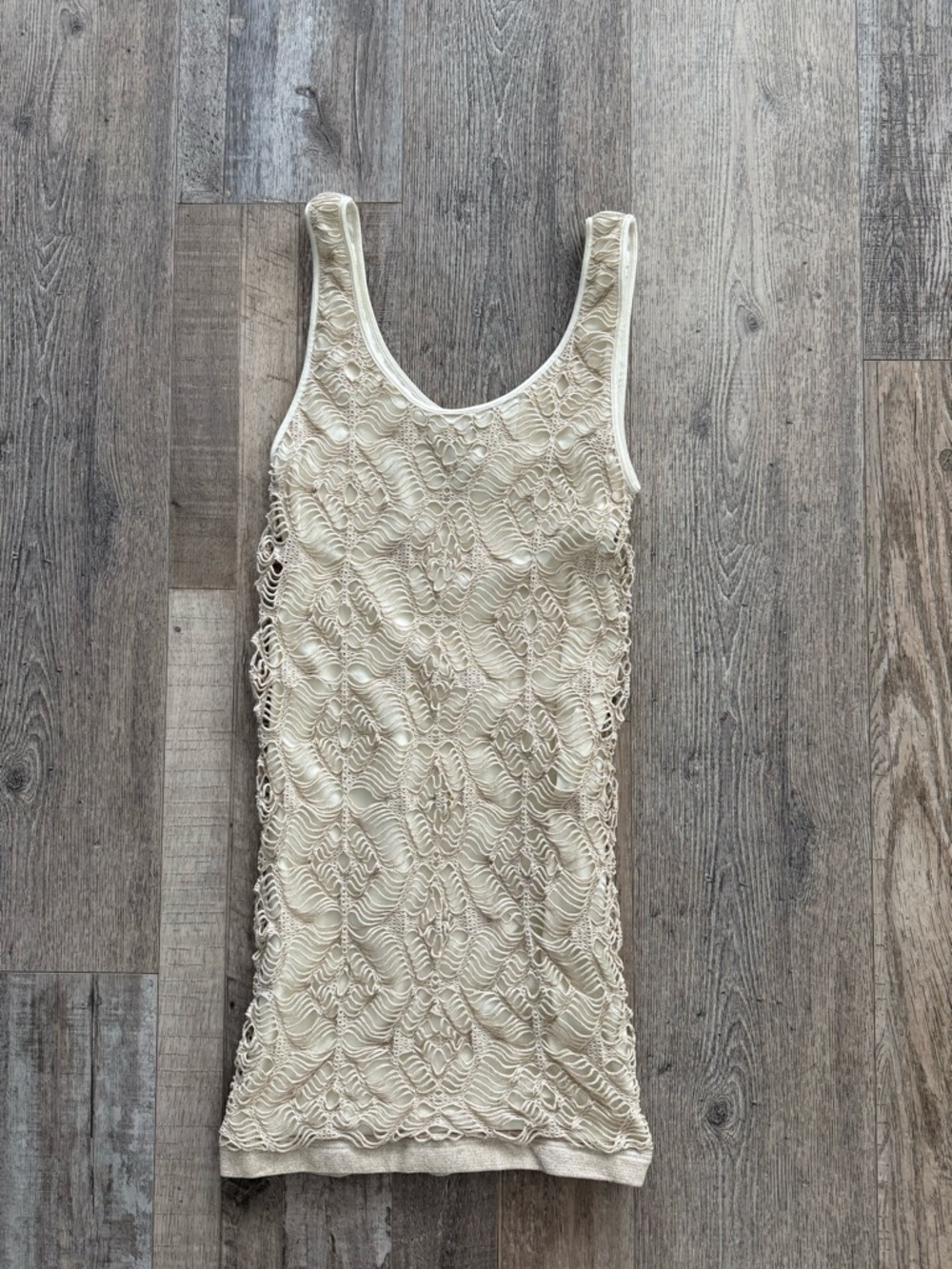 Bebe Cream & Gold Crochet Bodycon Tank Dress